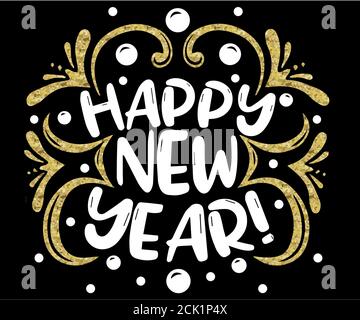 Weihnachts- und Neujahrsschilder Set Weißgold Farbe auf schwarzem Hintergrund für Grußkarten, Geschenkanhänger, Embleme, Neujahrsfeier, Produktpromoti Stock Vektor