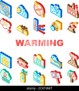 Symbole Für Die Sammlung Globaler Erwärmungsproblematik Vektor Festlegen Stock Vektor