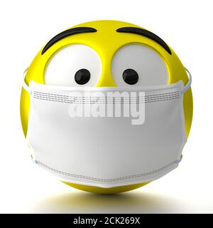 Emoticon trägt Gesichtsmaske - 3D-Illustration Stockfoto