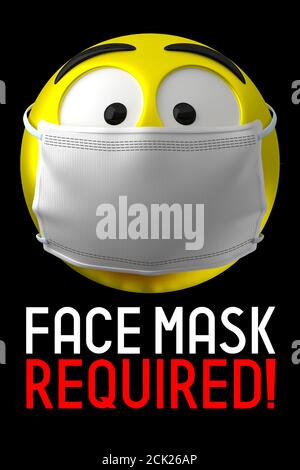 Gesichtsmaske erforderlich Poster, Emoji - 3D-Illustration Stockfoto