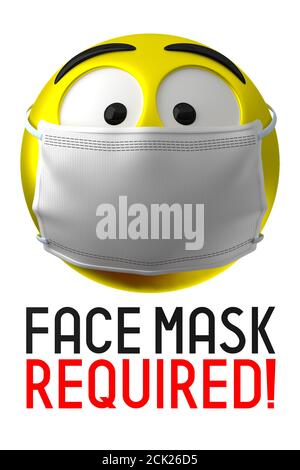 Gesichtsmaske erforderlich Poster, Emoji - 3D-Illustration Stockfoto
