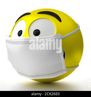 Emoticon trägt Gesichtsmaske - 3D-Illustration Stockfoto