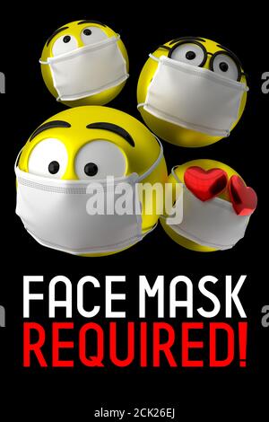Gesichtsmaske erforderlich Poster, Emoticons - 3D-Illustration Stockfoto