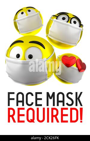 Gesichtsmaske erforderlich Poster, Emoticons - 3D-Illustration Stockfoto