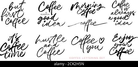 Kaffeeschriftenkollektion. Pinsel Kalligraphie Stock Vektor
