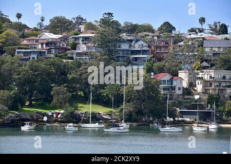 Blick auf den Vorort Lane Cove von Woolwich in Sydney, Australien Stockfoto