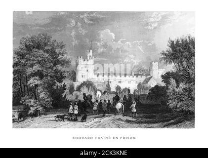 Vintage, King Edward I Intaken to Prison, English Victorian Engraving, 1840 Stockfoto