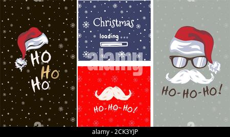 Quadratische Weihnachtskarte. Sprechblase, Schneeflocken, Weihnachtsmann Schnurrbart und handgeschriebener Text Ho-ho-ho, rot, weiß. Weihnachts- und Neujahrskarte, T-Shirt Stock Vektor