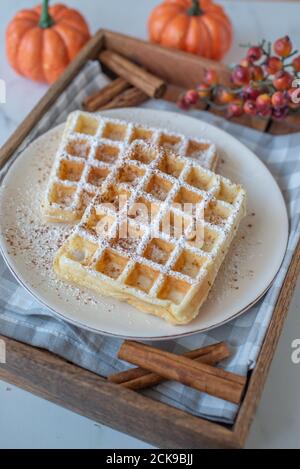 Kürbis-Gewürzwaffeln Stockfoto