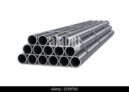 Stapel von runden Rohren isoliert auf weißem Hintergrund - 3d Rendern Stockfoto
