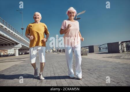 Ältere Frau und ein Mann arbeiten zusammen Stockfoto