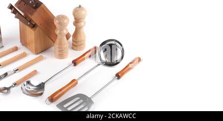 Andere Küchenutensilien im weißen Hintergrund Stockfoto