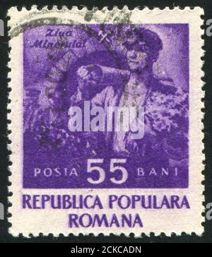 RUMÄNIEN - UM 1952: Briefmarke gedruckt von Rumänien, zeigt Bergmann, um 1952 Stockfoto