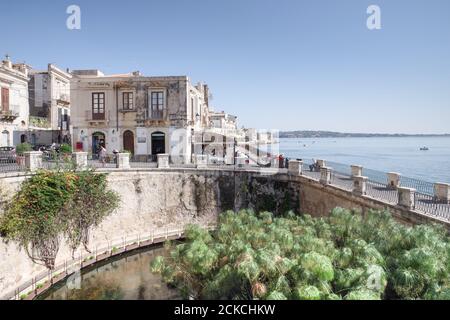 Berühmte Arethusa Quelle verbunden mit dem griechischen Erbe der Stadt und der griechischen Mythologie - Insel Ortygia, Syrakus (Sizilien, Italien) Stockfoto