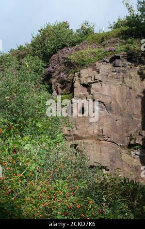 In ganz Großbritannien - der ausgearbeitete Denham Quarry, am Stadtrand von Chorley, Großbritannien. Häufig von Kletterern verwendet Stockfoto