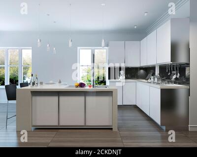 Modernes Design Küche interior.3d Render Stockfoto