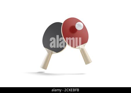 Blank schwarz, rot Holz Tischtennisschläger mit Ball Mockup, Stockfoto