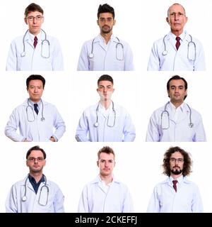 Collage von multiethnischen und gemischten Alters Männer als Ärzte Stockfoto