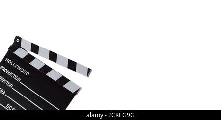 Schwarz mit weißen Buchstaben Klapper Film d Gläser Kinokarten Auf Weiß gelötet Stockfoto