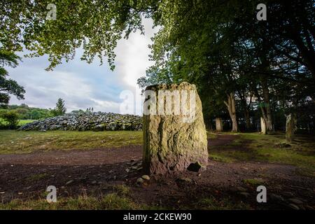 Clava Cairns, ein prähistorischer bronzezeitlicher Bestattungskomplex aus stehenden Steinen, ringkernen, Durchgangsgräbern und randsteingräbern, in der Nähe von Inverness, Schottland, Großbritannien Stockfoto
