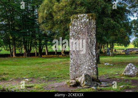 Clava Cairns, ein prähistorischer bronzezeitlicher Bestattungskomplex aus stehenden Steinen, ringkernen, Durchgangsgräbern und randsteingräbern, in der Nähe von Inverness, Schottland, Großbritannien Stockfoto