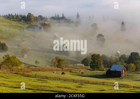 Frühe Herbstlandschaft in den schönen rumänischen Dörfern Stockfoto