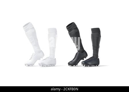 Blanke schwarz-weiße Fußballschuhe mit Socken tiptoe mockup Stockfoto