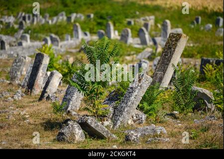 Alte Grabsteine auf dem alten jüdischen Friedhof in Vadul liu Rascov in Moldawien Stockfoto