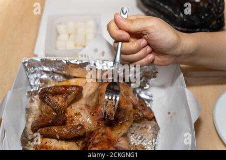 Nurungji Huhn, war die köstlichste Lieferung Essen in letzter Zeit. Stockfoto