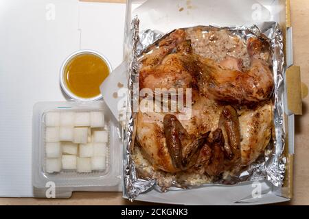 Nurungji Huhn, war die köstlichste Lieferung Essen in letzter Zeit. Stockfoto