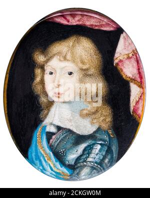 Karl XI. (1655-1697), König von Schweden, als Kind, Porträtminiatur von Pierre Signac, um 1662 Stockfoto