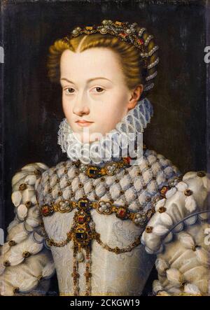 Elisabeth von Österreich (1554-1592), Königin von Frankreich, Porträtmalerei von François Clouet, um 1571 Stockfoto