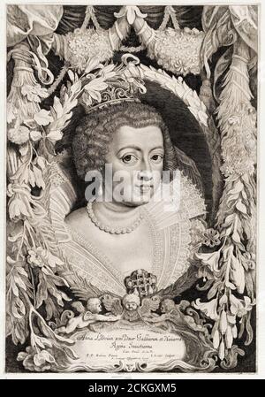 Anne von Österreich (1601-1666), Königin Gemahlin von Frankreich, Porträtstich von Jacob Louys, nach Rubens, um 1650 Stockfoto