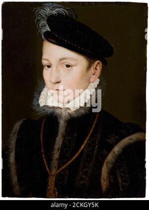 Karl IX. (1550–1574), König von Frankreich (1560–1574) als Junge, Porträtmalerei von Style of Francois Clouet, um 1561 Stockfoto