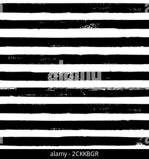 Schwarz-weiß einfarbig Grunge abstrakt handgezeichnet gestreift nahtlose Muster. Weißer Hintergrund mit Pinsel Linie schwarze horizontale Streifen. Tinte illustrr Stockfoto