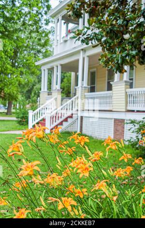 Hampton Virginia, Tidewater Gegend, Victoria Boulevard, historische Häuser Haus Häuser Haus Veranda Nachbarschaft Bäume, Szene auf einem Foto Stockfoto