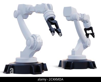 3D Rendering weißen Roboterarm mit Leerzeichen auf weißem Hintergrund Stockfoto