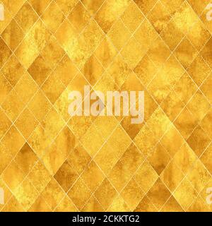 Aquarell argyle abstrakt gelb Gold geometrisch kariert Nahtloses Muster. Aquarell Hand gezeichnet Luxus glitzernden Textur Hintergrund. Print für textil Stockfoto