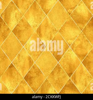 Aquarell argyle abstrakt gelb Gold geometrisch kariert nahtlose Muster mit Gold Glitter Linie Kontur. Aquarell handgezeichnet Luxus glitzernden Textu Stockfoto