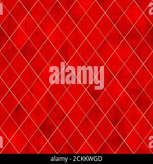 Aquarell argyle abstrakte geometrische Karo Nahtloses Muster mit Gold Glitter Linie Kontur. Aquarell handgezeichnete rote Farbe Luxus glitzernden backgro Stockfoto