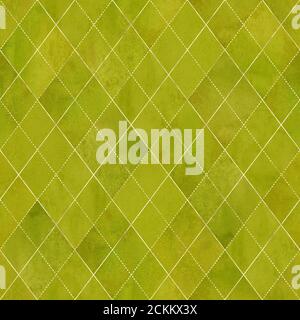 Aquarell argyle abstrakte geometrische Karo Nahtloses Muster mit Gold Glitter Linie Kontur. Aquarell handgezeichnet grün gelb Textur Hintergrund. Pr Stockfoto