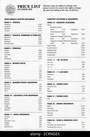 The Inside of UK catalog 'James Lock & Co', oktober 2005. Stockfoto