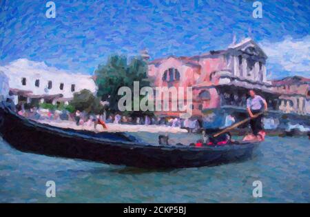 Digital Effect Impasto Malerei eines Gondoliers in Venedig auf Ein Kanal Stockfoto