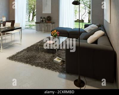 Wohnzimmer High-Tech-Stil. 3d-Rendering Stockfoto