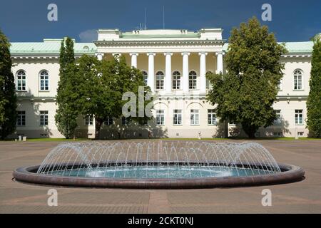 Brunnen im Hinterhof des Präsidentenpalastes in der Altstadt von Vilnius, Litauen Stockfoto