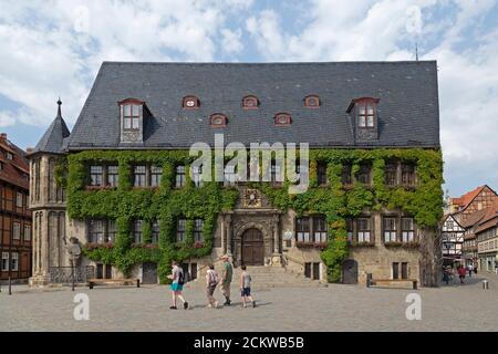 Rathaus, Marktplatz, Quedlinburg, UNESCO Weltkulturerbe, Sachsen Anhalt, Deutschland Stockfoto