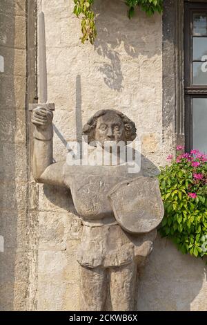 Roland-Statue vor dem Rathaus, Marktplatz, Quedlinburg, UNESCO Weltkulturerbe, Sachsen Anhalt, Deutschland Stockfoto