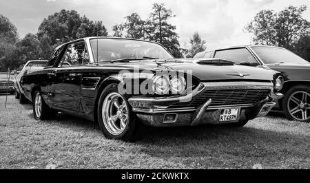 Das persönliche Luxusauto Ford Thunderbird (vierte Generation). Schwarz und Weiß. Die Ausstellung von 'US Car Classics'. Stockfoto