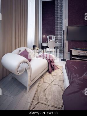Ankleidebereich im eleganten Schlafzimmer. 3d-Rendering Stockfoto