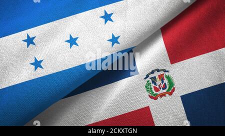 Honduras und Dominikanische Republik zwei Flaggen Textiltuch, Stoff Textur Stockfoto